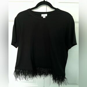 For Cynthia Black Feather Hem Crop Top